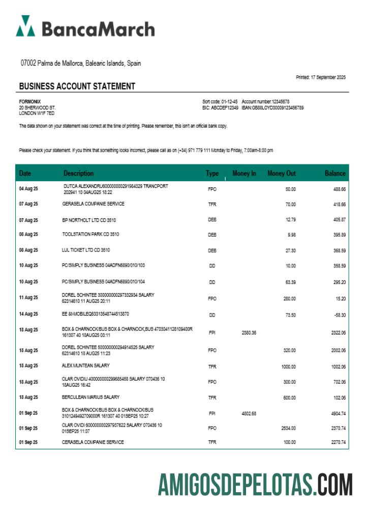 Baixável Espanha BancaMarch Organization Statement Modelo Word e PDF